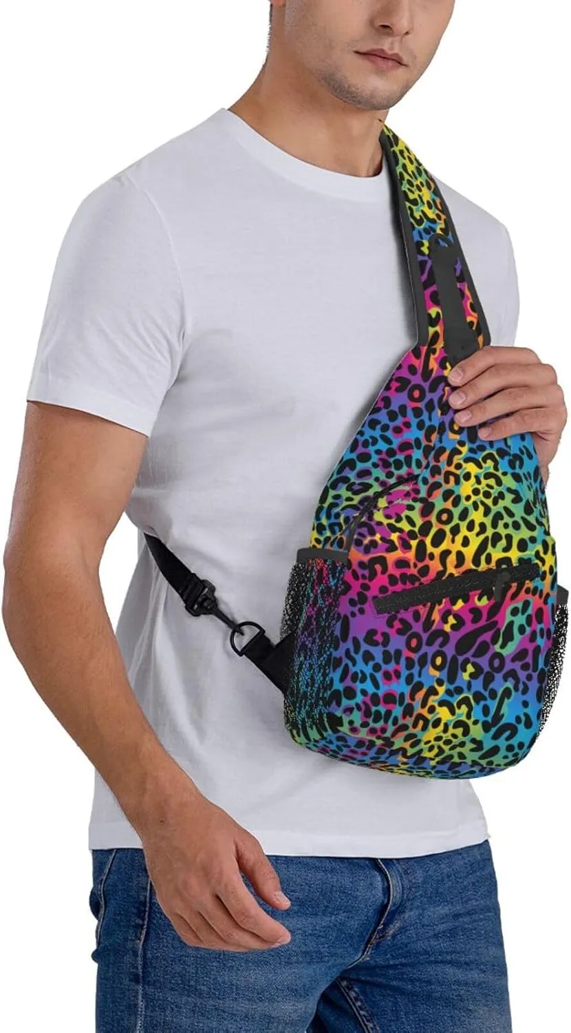 yellow sunflowers yellow with leopard print Sling Bag Crossbody Bag Casual Chest Bags Travel Shoulder Backpack