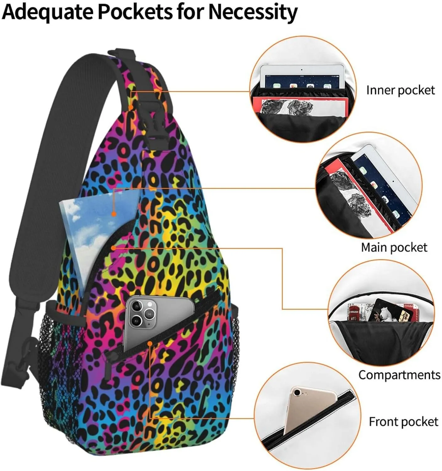 yellow sunflowers yellow with leopard print Sling Bag Crossbody Bag Casual Chest Bags Travel Shoulder Backpack
