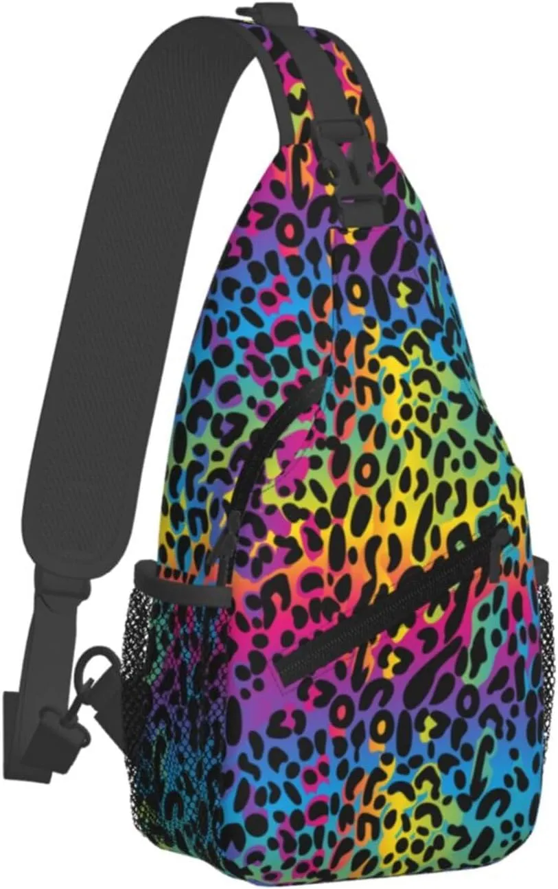 yellow sunflowers yellow with leopard print Sling Bag Crossbody Bag Casual Chest Bags Travel Shoulder Backpack