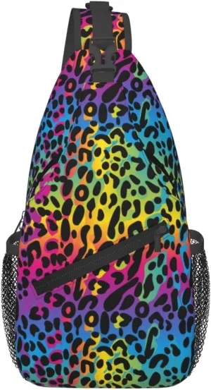 yellow sunflowers yellow with leopard print Sling Bag Crossbody Bag Casual Chest Bags Travel Shoulder Backpack