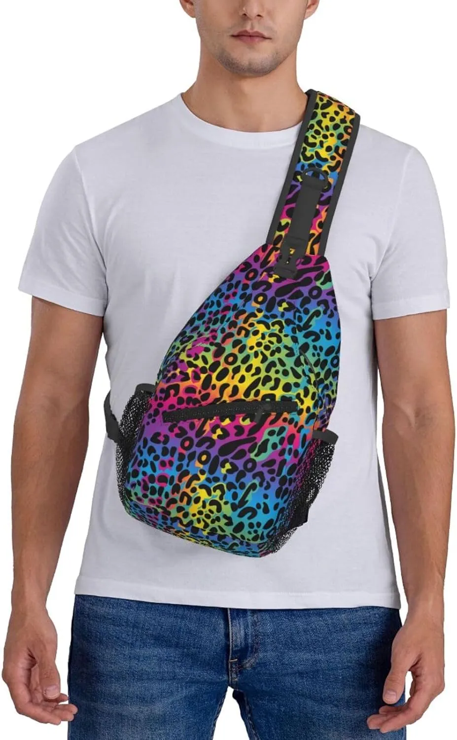 yellow sunflowers yellow with leopard print Sling Bag Crossbody Bag Casual Chest Bags Travel Shoulder Backpack