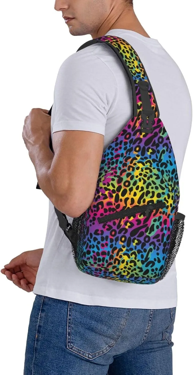 yellow sunflowers yellow with leopard print Sling Bag Crossbody Bag Casual Chest Bags Travel Shoulder Backpack