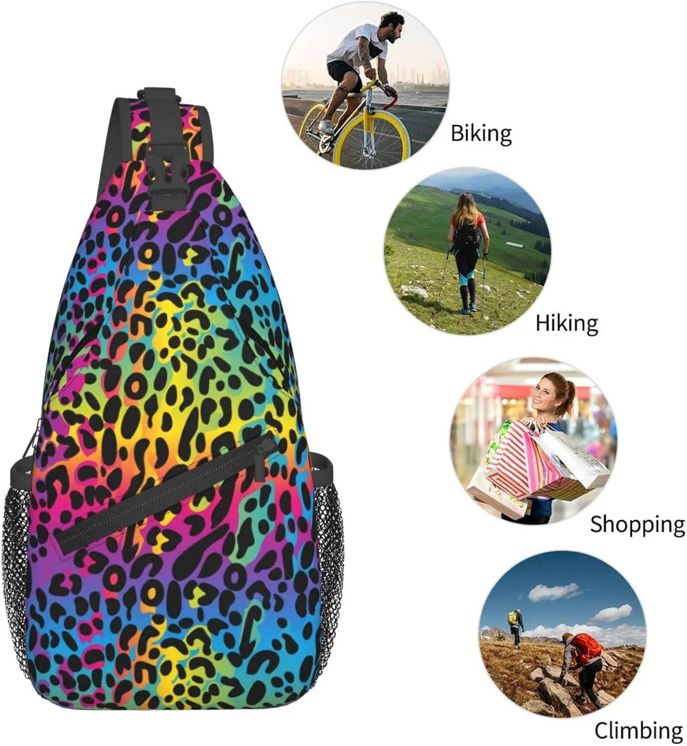 yellow sunflowers yellow with leopard print Sling Bag Crossbody Bag Casual Chest Bags Travel Shoulder Backpack