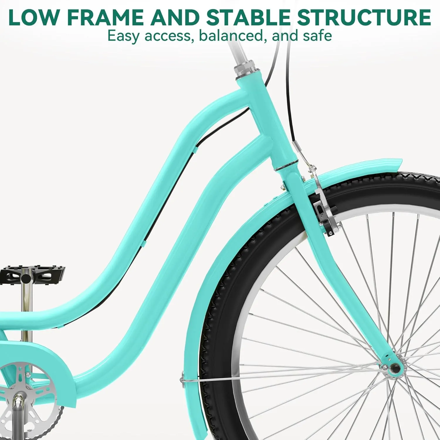 YITAHOME 24 & 26 Inch Beach Cruiser Bike, 7 Speed & Single Speed Commute Bike, Step-Through Bicycle for Adult Women & Men, Steel Frame Cruiser Bike with Full Front & Rear Fenders