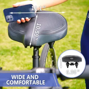 YLG Wide Bike Seat - Comfortable Large Electric Bike Saddle Cushion with Storage, Wide Memory Foam Cushion Durable Leather, Universal Fit - Ideal for Tall Men and Women, Stable and Waterproof