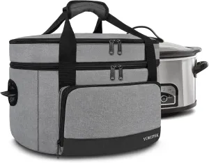 YOREPEK 2 Layer Slow Cooker Carrier, Compatible with 6, 7, 8 Quart Crock-Pot, Insulated Large Slow Cooker Travel Bag with Bottom Pad Lid Fasten Straps, for Family Gathering Potluck, Gift for Women