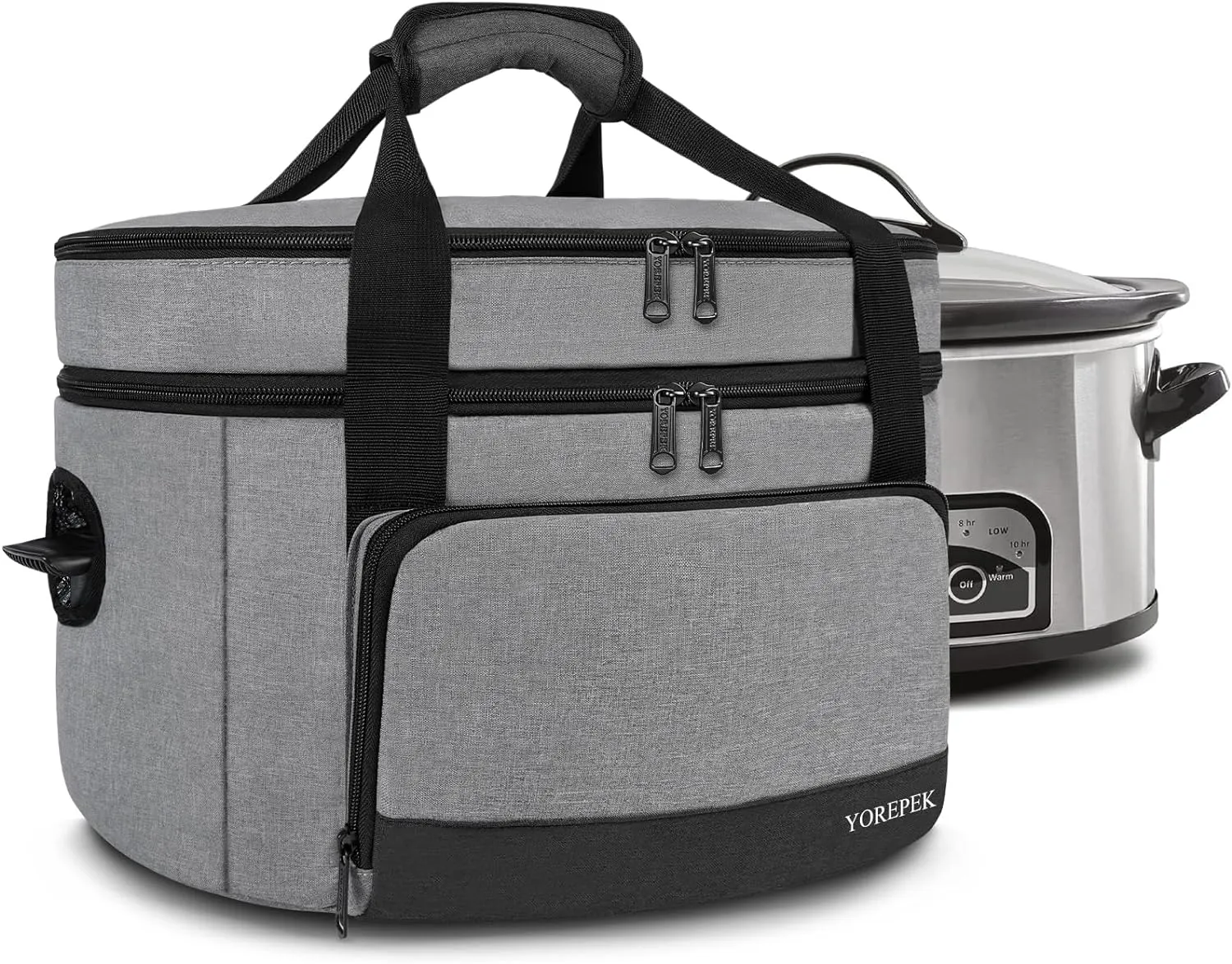 YOREPEK 2 Layer Slow Cooker Carrier, Compatible with 6, 7, 8 Quart Crock-Pot, Insulated Large Slow Cooker Travel Bag with Bottom Pad Lid Fasten Straps, for Family Gathering Potluck, Gift for Women