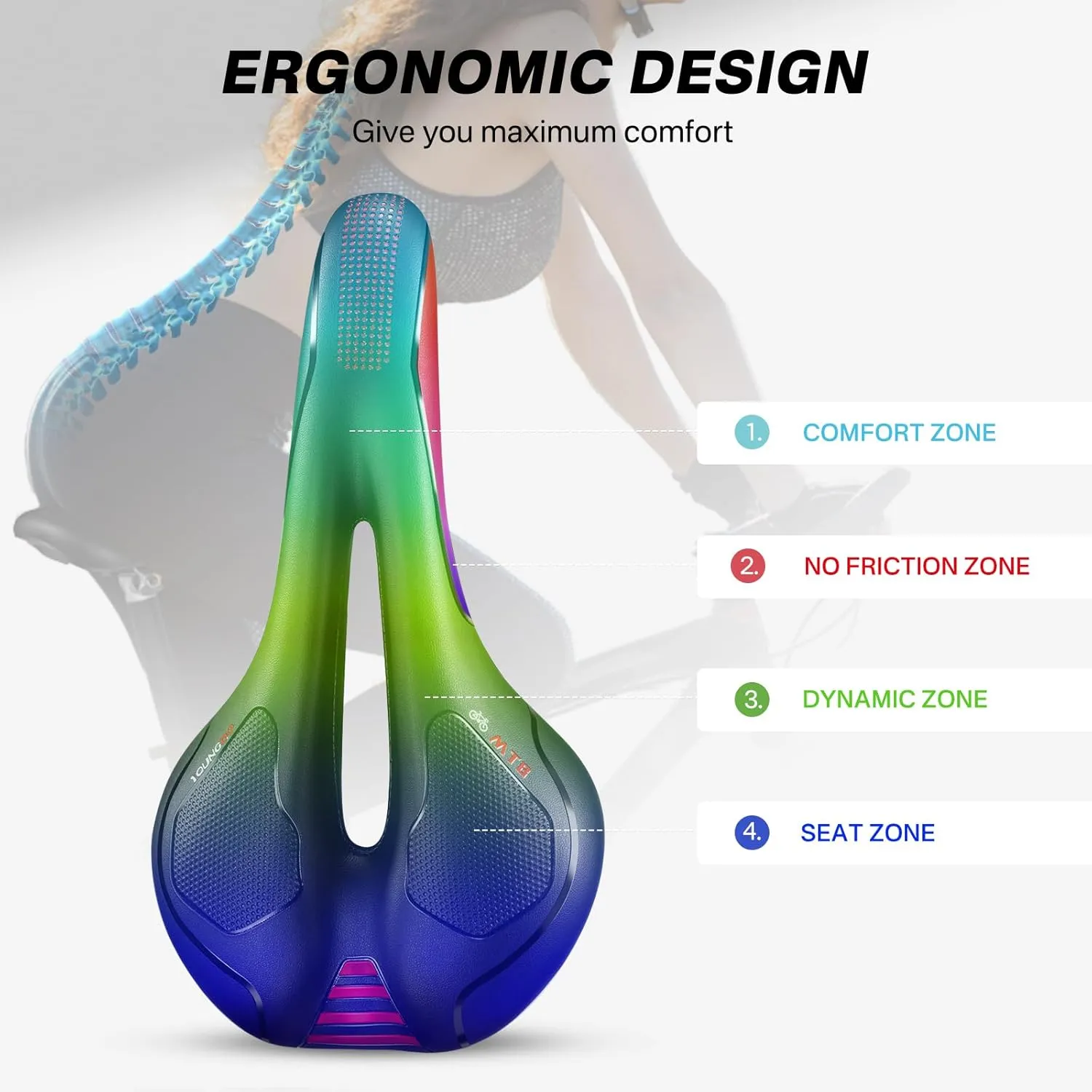 YOUNGDO Bike Seat, Bicycle Saddle Comfortable Soft Wide Road Bike Gel Saddles,Breathable Mountain Bike Seat,Suitable for MTB Mountain Bike,Folding Bike,Road Bike,Spinning Bike, Exercise Bikes