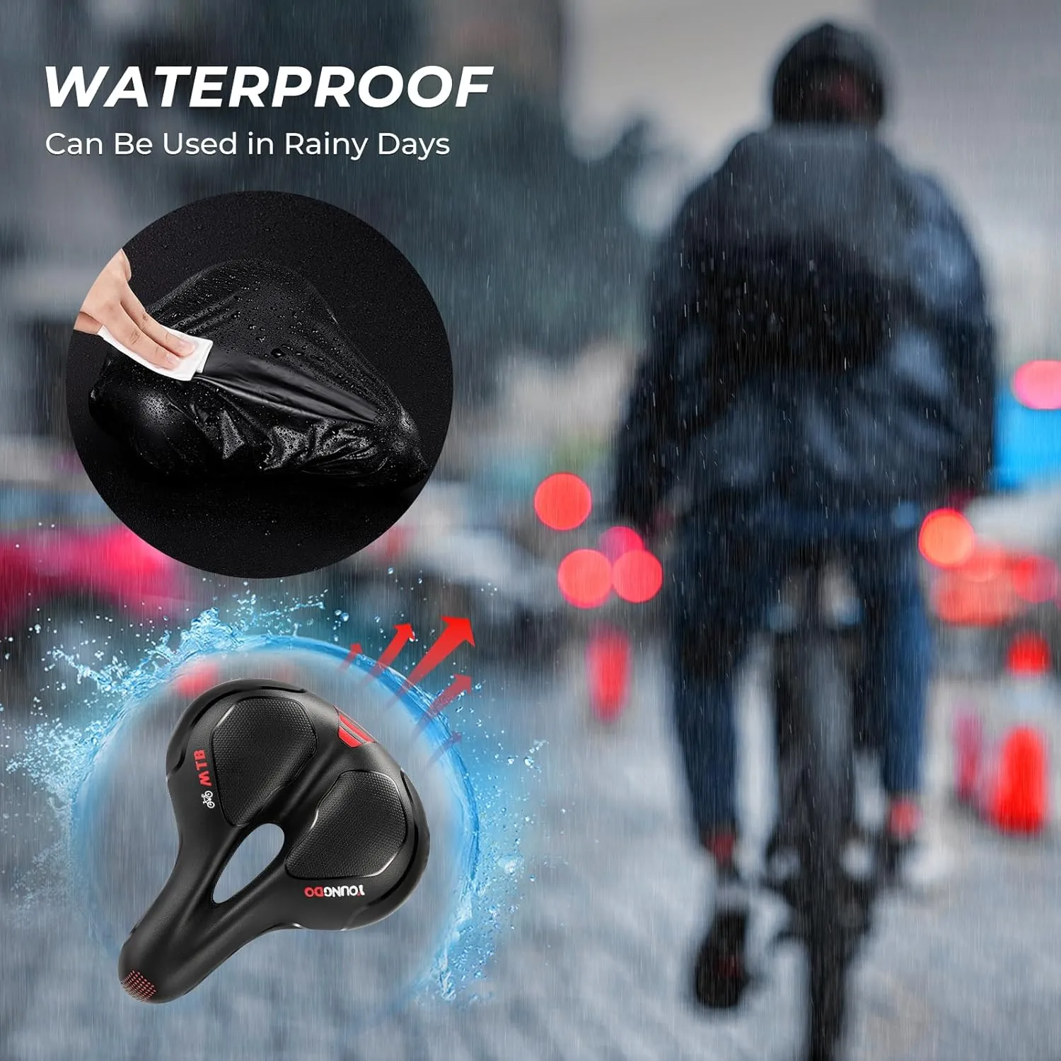 YOUNGDO Bike Seat, Bicycle Saddle Comfortable Soft Wide Road Bike Gel Saddles,Breathable Mountain Bike Seat,Suitable for MTB Mountain Bike,Folding Bike,Road Bike,Spinning Bike, Exercise Bikes
