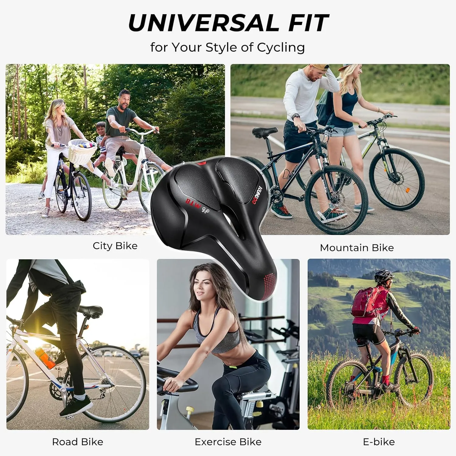YOUNGDO Bike Seat, Bicycle Saddle Comfortable Soft Wide Road Bike Gel Saddles,Breathable Mountain Bike Seat,Suitable for MTB Mountain Bike,Folding Bike,Road Bike,Spinning Bike, Exercise Bikes