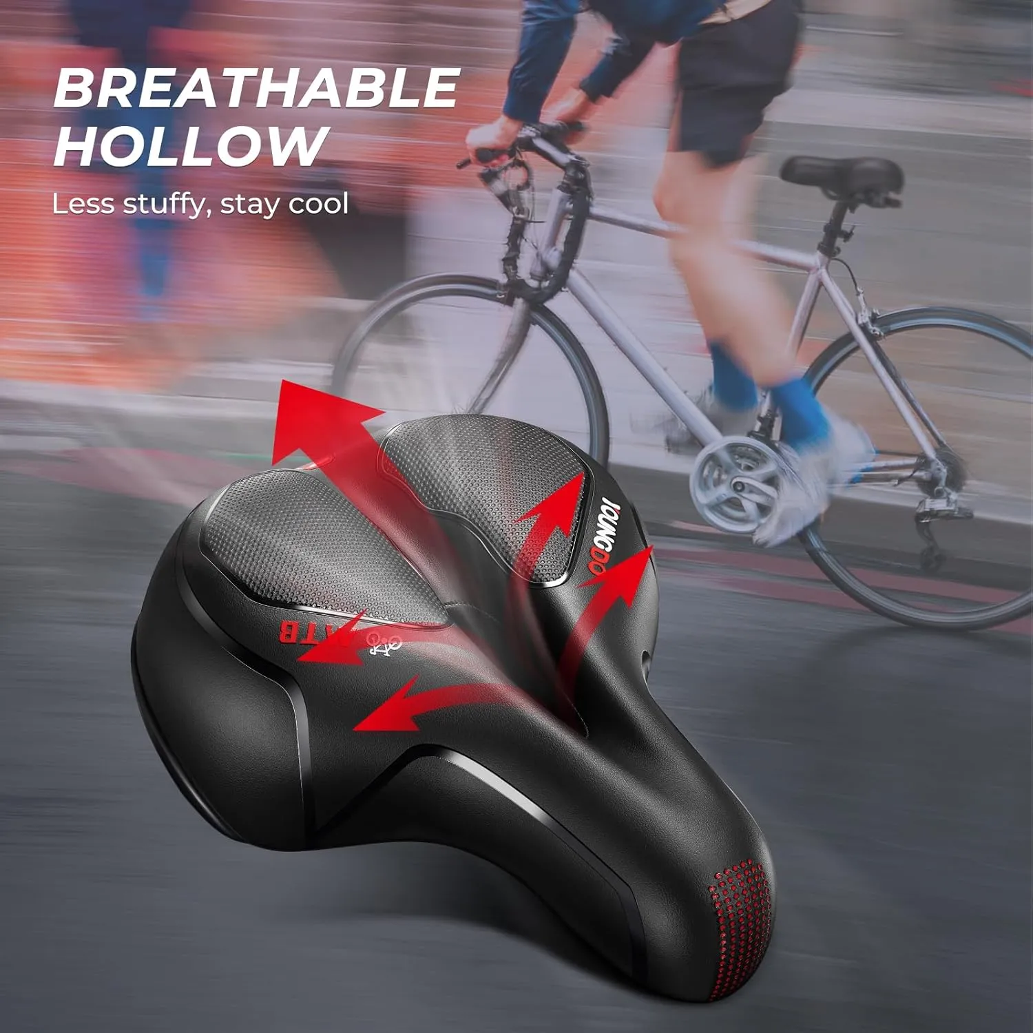 YOUNGDO Bike Seat, Bicycle Saddle Comfortable Soft Wide Road Bike Gel Saddles,Breathable Mountain Bike Seat,Suitable for MTB Mountain Bike,Folding Bike,Road Bike,Spinning Bike, Exercise Bikes