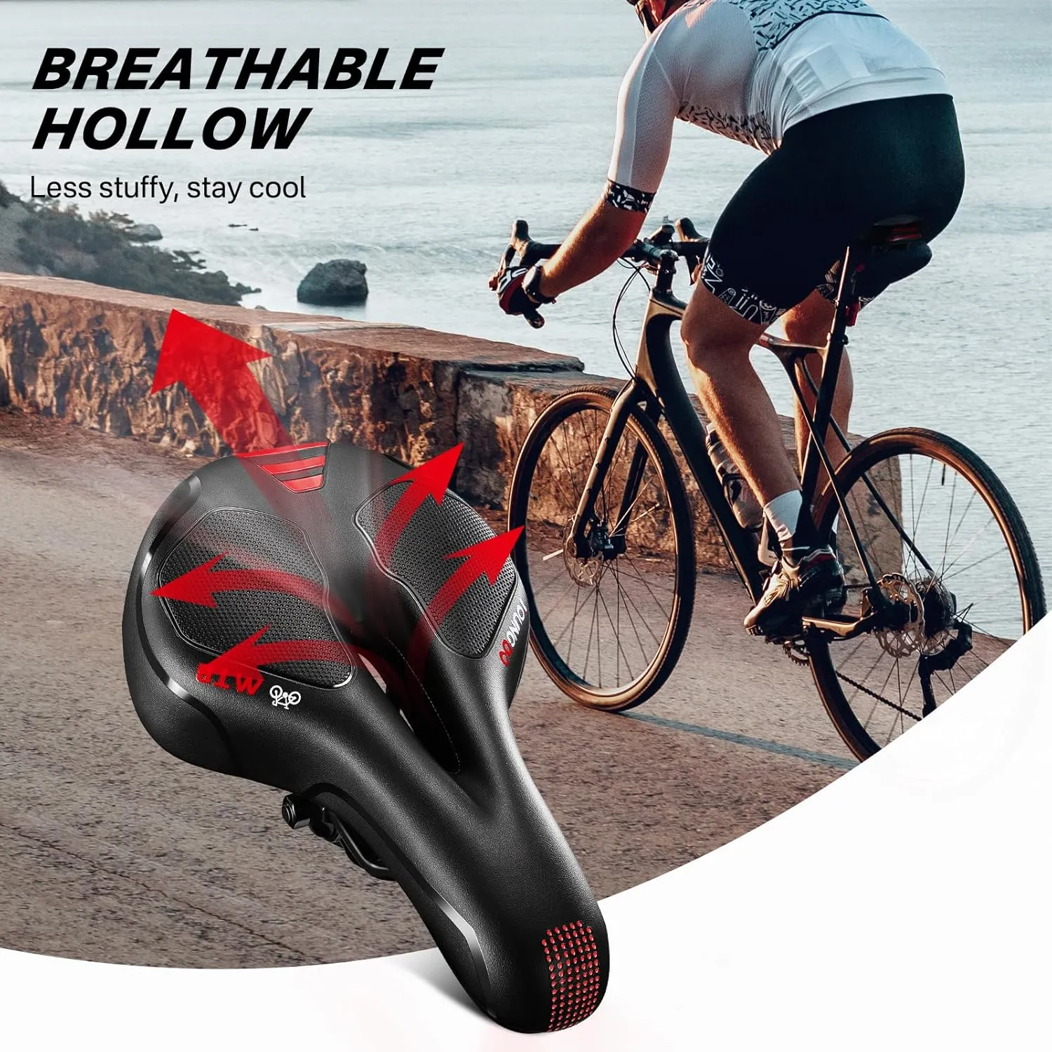 YOUNGDO Bike Seat, Bicycle Saddle Comfortable Soft Wide Road Bike Gel Saddles,Breathable Mountain Bike Seat,Suitable for MTB Mountain Bike,Folding Bike,Road Bike,Spinning Bike, Exercise Bikes