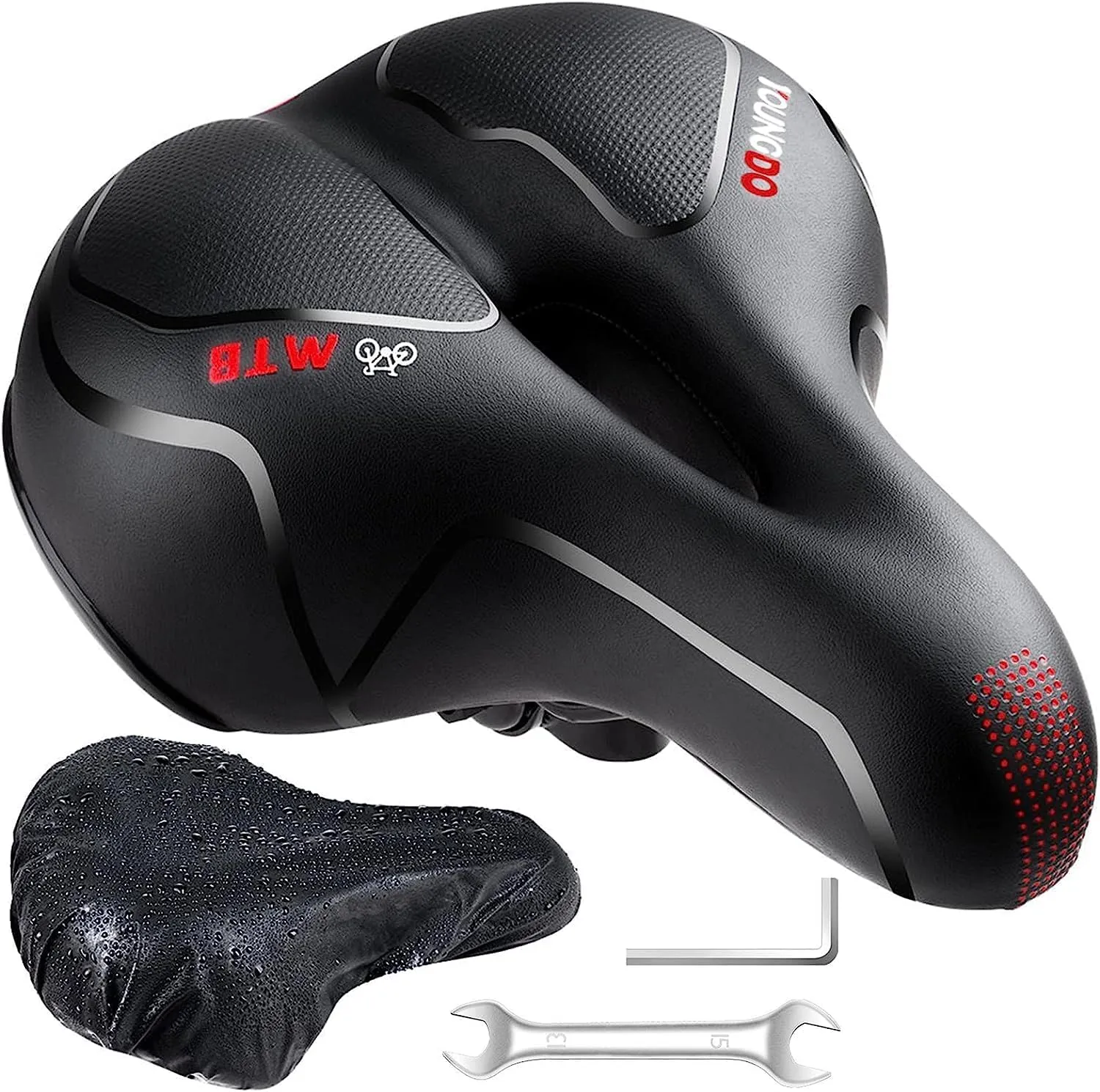 YOUNGDO Bike Seat, Bicycle Saddle Comfortable Soft Wide Road Bike Gel Saddles,Breathable Mountain Bike Seat,Suitable for MTB Mountain Bike,Folding Bike,Road Bike,Spinning Bike, Exercise Bikes