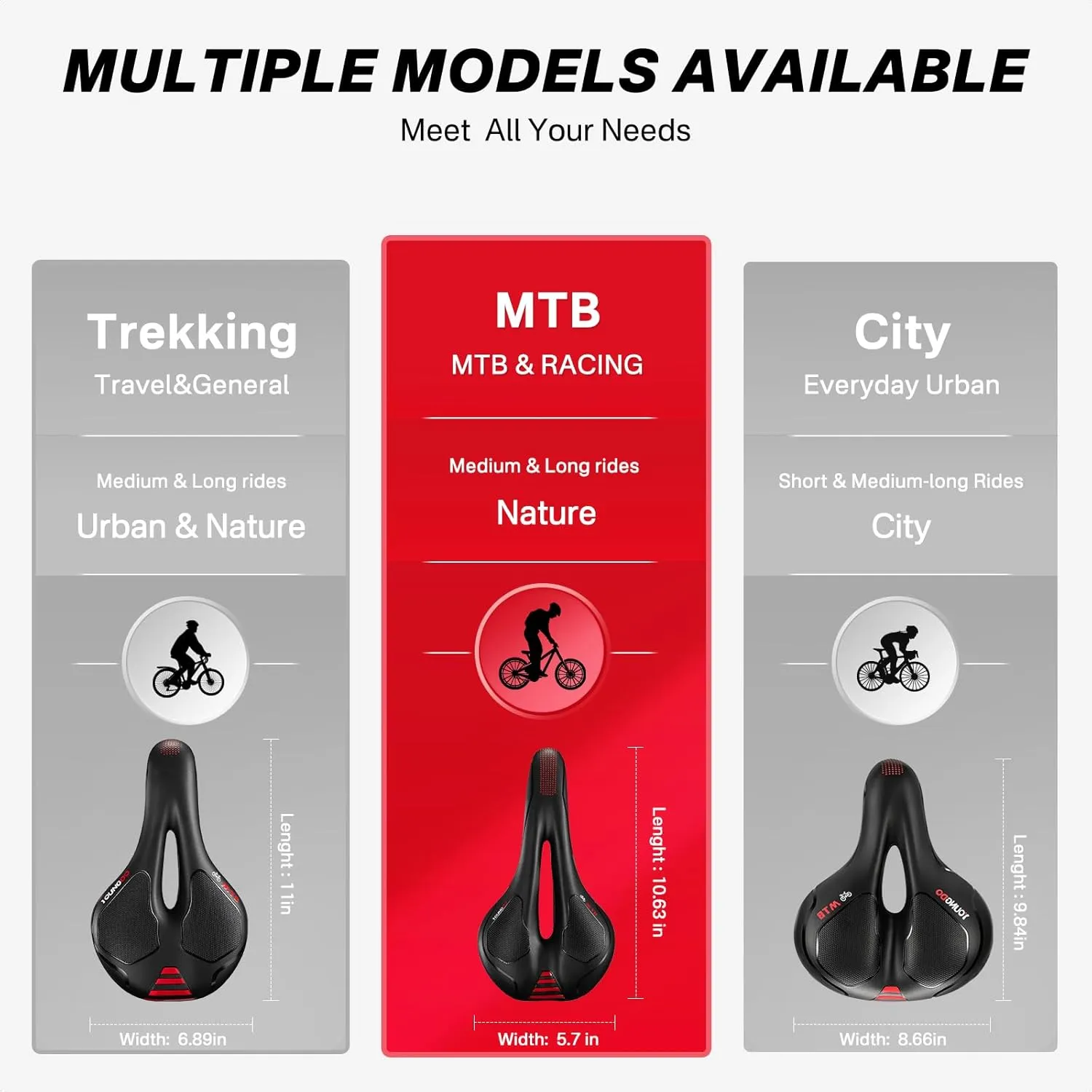 YOUNGDO Bike Seat, Bicycle Saddle Comfortable Soft Wide Road Bike Gel Saddles,Breathable Mountain Bike Seat,Suitable for MTB Mountain Bike,Folding Bike,Road Bike,Spinning Bike, Exercise Bikes