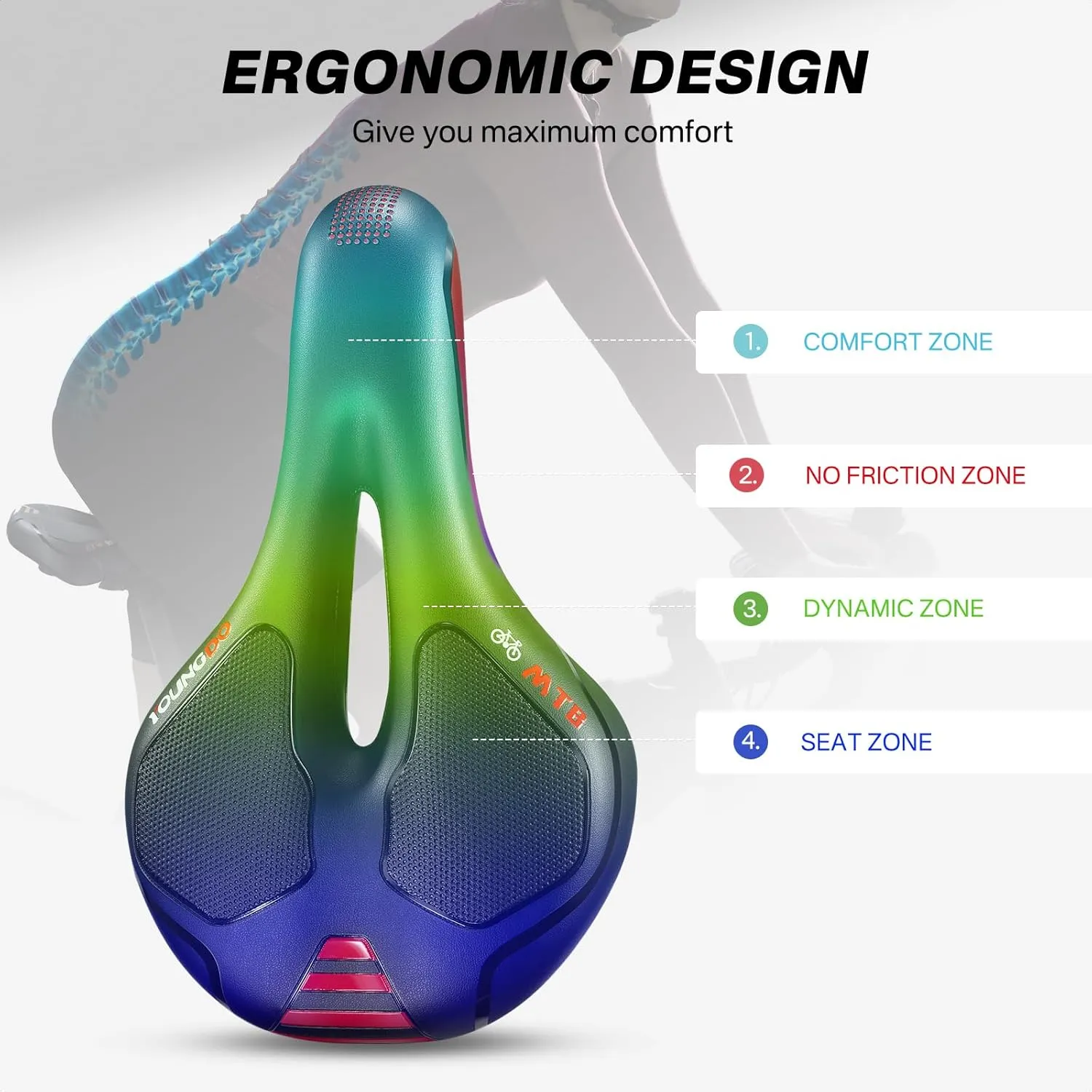 YOUNGDO Bike Seat, Bicycle Saddle Comfortable Soft Wide Road Bike Gel Saddles,Breathable Mountain Bike Seat,Suitable for MTB Mountain Bike,Folding Bike,Road Bike,Spinning Bike, Exercise Bikes