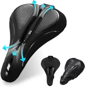 YOUNGDO Bike Seat Cushion with Waterproof Cover, Gel Bicycle Seats Pad for Narrow Saddle, Shock Absorbing, Fit for Peloton, BMX, MTB & Road