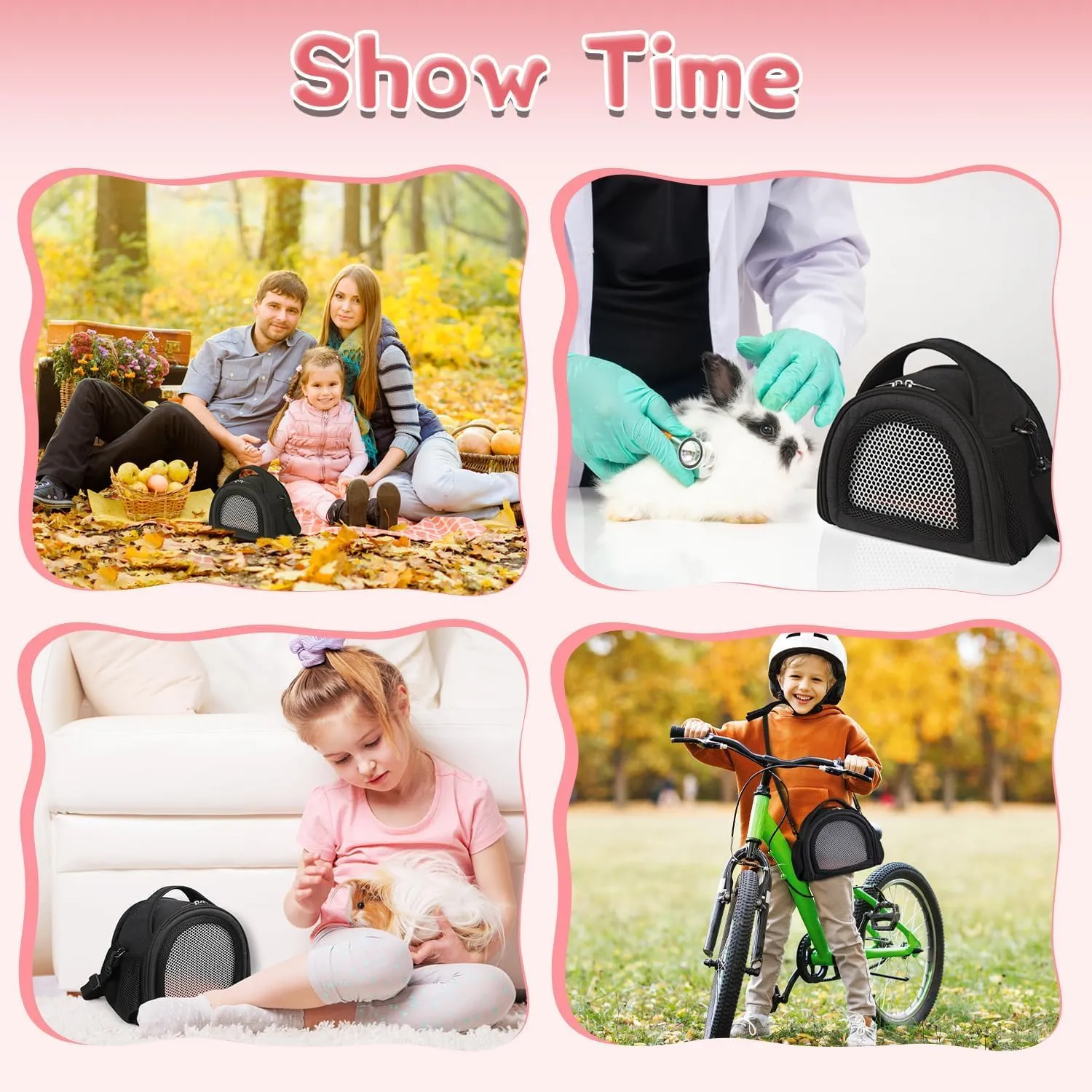 YUDODO Hamster Carrier Guinea Pig Carrier Bag Small Animal Sugar Glider Pouch Gerbil Hedgehog Portable Travel Carrier Outdoor Hangbag Flying Squirrel Rat Carrier Black