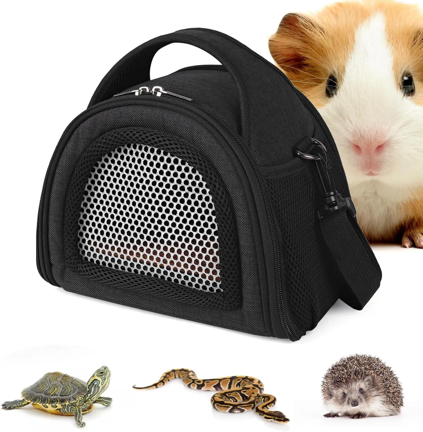 YUDODO Hamster Carrier Guinea Pig Carrier Bag Small Animal Sugar Glider Pouch Gerbil Hedgehog Portable Travel Carrier Outdoor Hangbag Flying Squirrel Rat Carrier Black