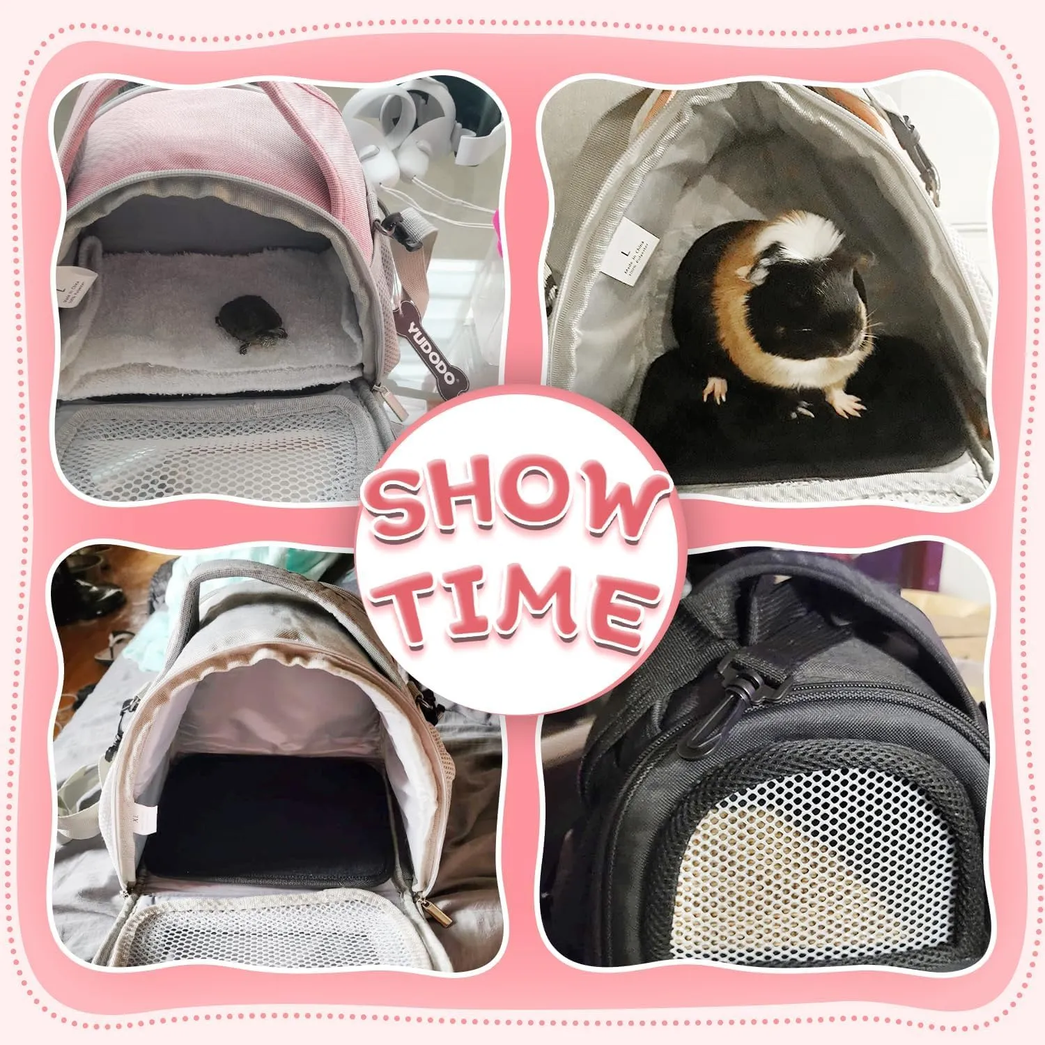 YUDODO Hamster Carrier Guinea Pig Carrier Bag Small Animal Sugar Glider Pouch Gerbil Hedgehog Portable Travel Carrier Outdoor Hangbag Flying Squirrel Rat Carrier Black