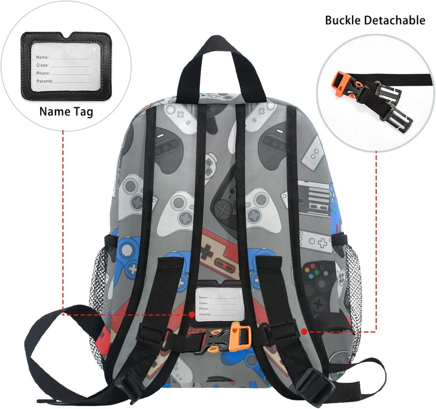 ZAZYXTJ Video Game Kids Backpack for Boys Girls Toddler Backpack with Chest Strap Name Tag Preschool Backpack 3-8 Years Old