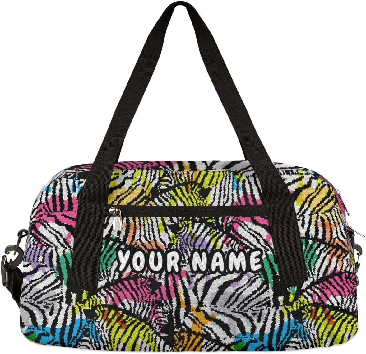 Zebra Print Personalized Kids Duffel Bag for Girls Boys, Zebra Customized Name Dance Bag Overnight Small Duffel Bag Carry On Weekend Sports Gym Travel Bag for School Practice Gymnastics Ballet