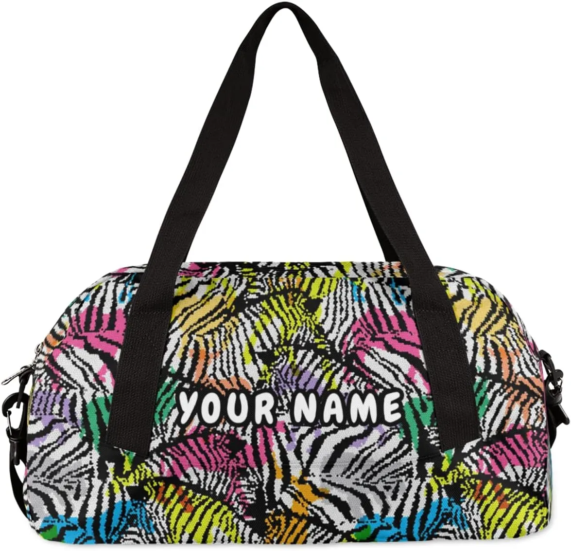 Zebra Print Personalized Kids Duffel Bag for Girls Boys, Zebra Customized Name Dance Bag Overnight Small Duffel Bag Carry On Weekend Sports Gym Travel Bag for School Practice Gymnastics Ballet