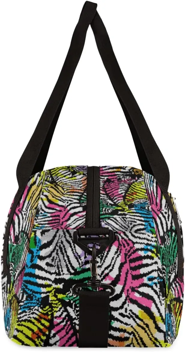 Zebra Print Personalized Kids Duffel Bag for Girls Boys, Zebra Customized Name Dance Bag Overnight Small Duffel Bag Carry On Weekend Sports Gym Travel Bag for School Practice Gymnastics Ballet