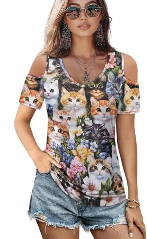 ZFRXIGN Cold Shoulder Tops for Women Size S-2XL Short Sleeve Shirts Going Out Top Square Neck Tee