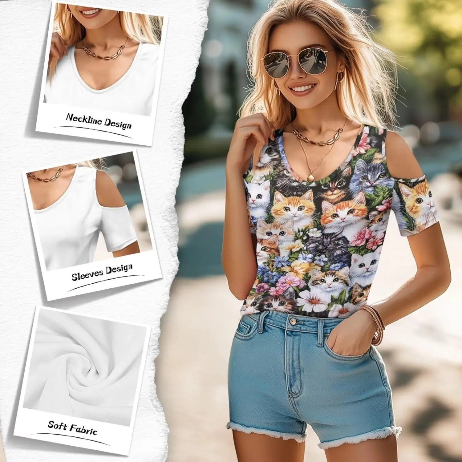 ZFRXIGN Cold Shoulder Tops for Women Size S-2XL Short Sleeve Shirts Going Out Top Square Neck Tee