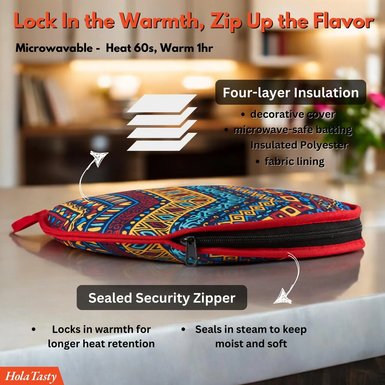 Zippered Tortilla Warmer Pouch 2 Pack - Fit 10’’ Burrito Size Tortillas, Insulated Fabric - Semicircular Zipper, Microwavable Steamer Portable Tortillero for Cookout Travel - Cinco de Mayo, 12 inch