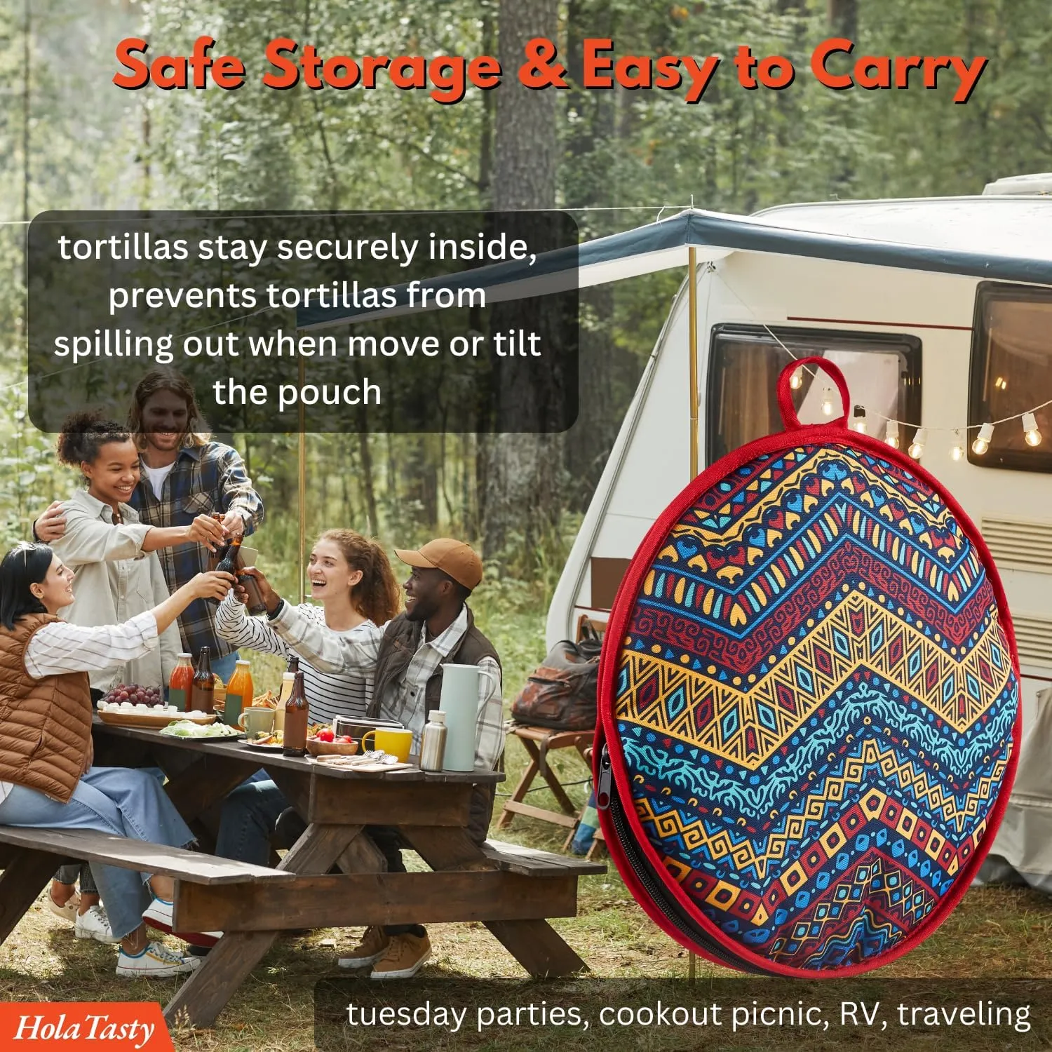 Zippered Tortilla Warmer Pouch 2 Pack - Fit 10’’ Burrito Size Tortillas, Insulated Fabric - Semicircular Zipper, Microwavable Steamer Portable Tortillero for Cookout Travel - Cinco de Mayo, 12 inch
