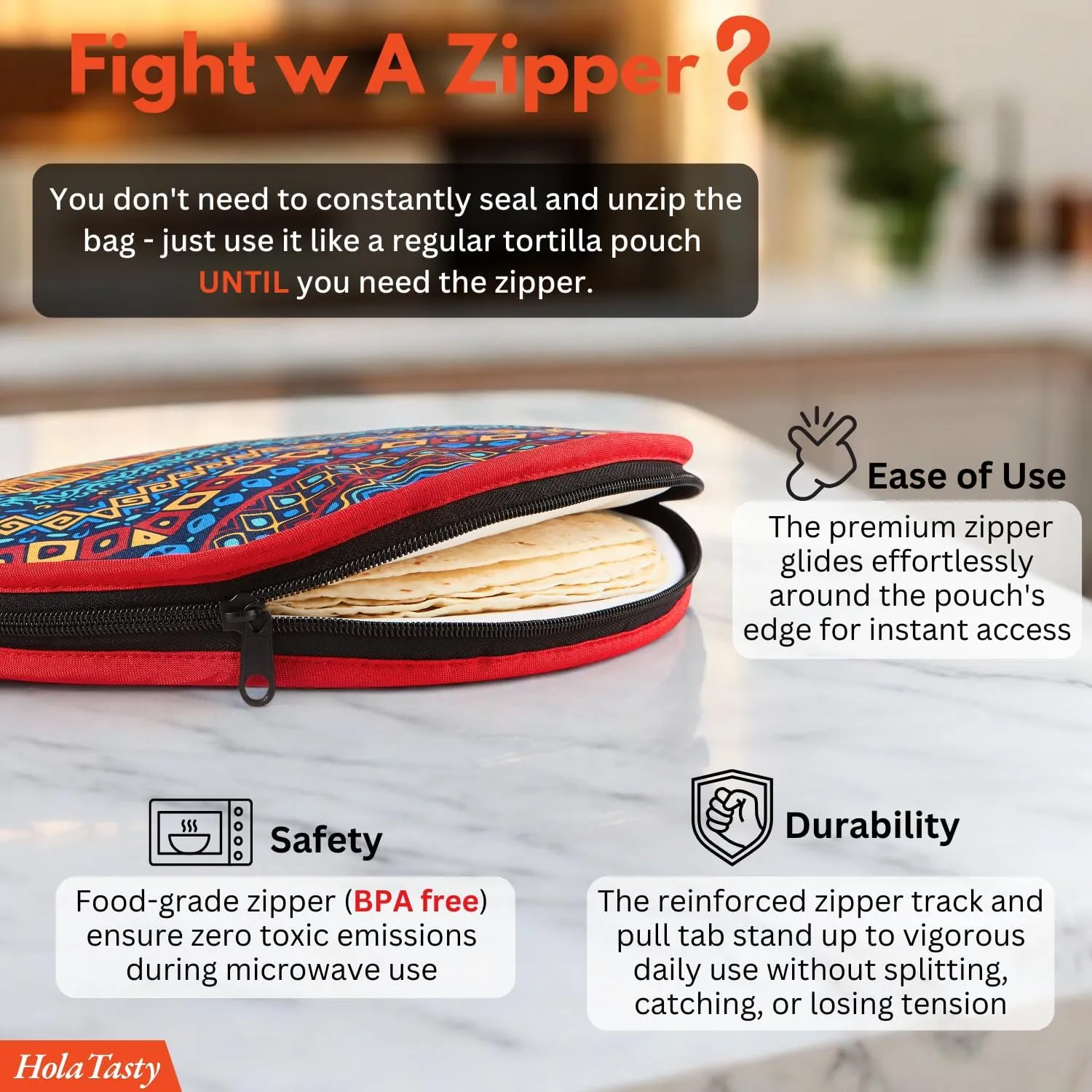 Zippered Tortilla Warmer Pouch 2 Pack - Fit 10’’ Burrito Size Tortillas, Insulated Fabric - Semicircular Zipper, Microwavable Steamer Portable Tortillero for Cookout Travel - Cinco de Mayo, 12 inch