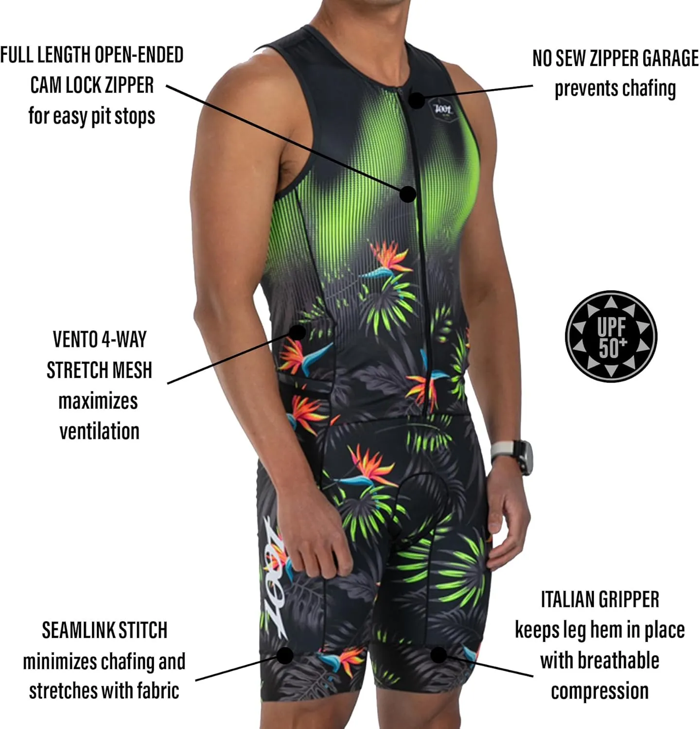 Zoot Men’s LTD Tri Aero SLVS FZ Racesuit, Sleeveless Aerodynamic Cycle Swim Bike Run Tri Suit with Chamois, Pockets, UPF 50 