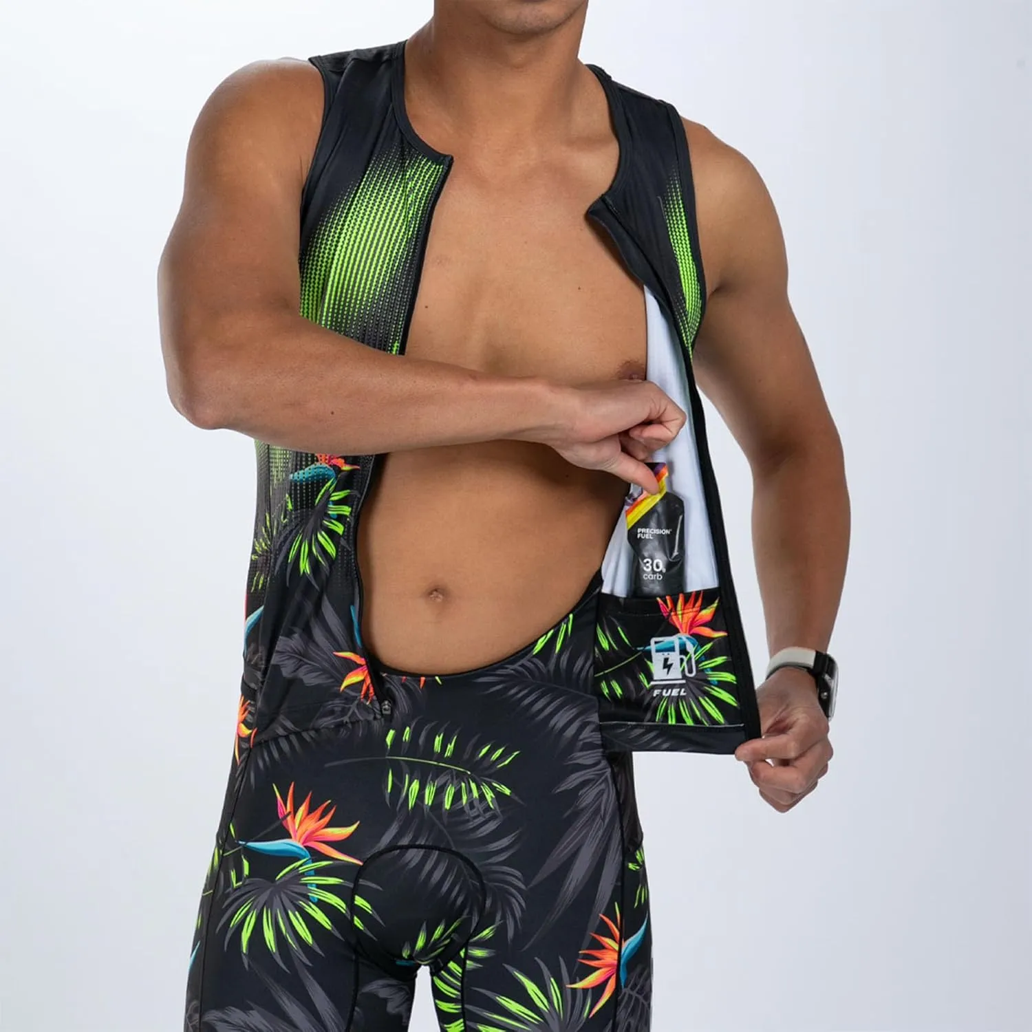 Zoot Men’s LTD Tri Aero SLVS FZ Racesuit, Sleeveless Aerodynamic Cycle Swim Bike Run Tri Suit with Chamois, Pockets, UPF 50 