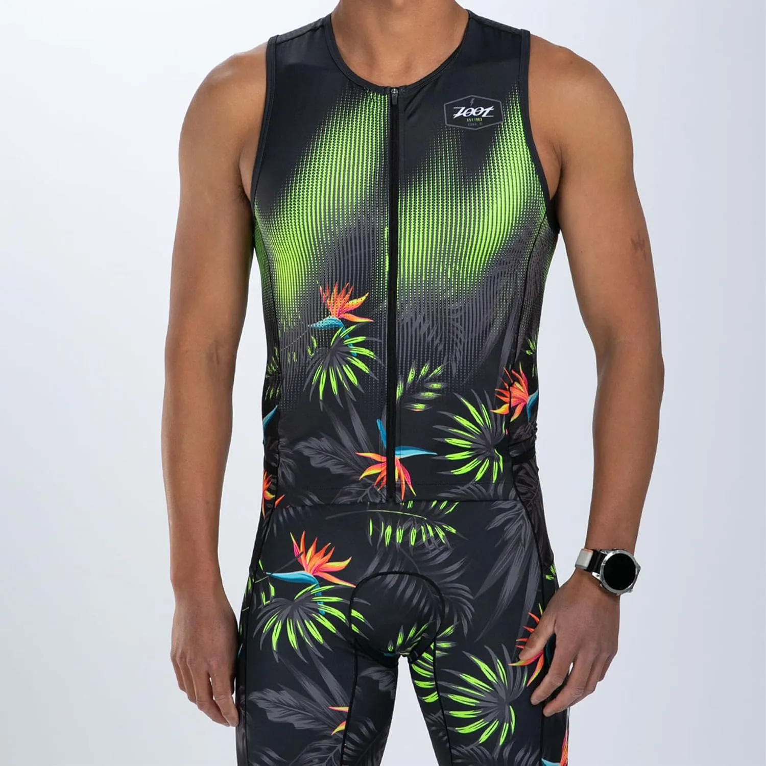 Zoot Men’s LTD Tri Aero SLVS FZ Racesuit, Sleeveless Aerodynamic Cycle Swim Bike Run Tri Suit with Chamois, Pockets, UPF 50 