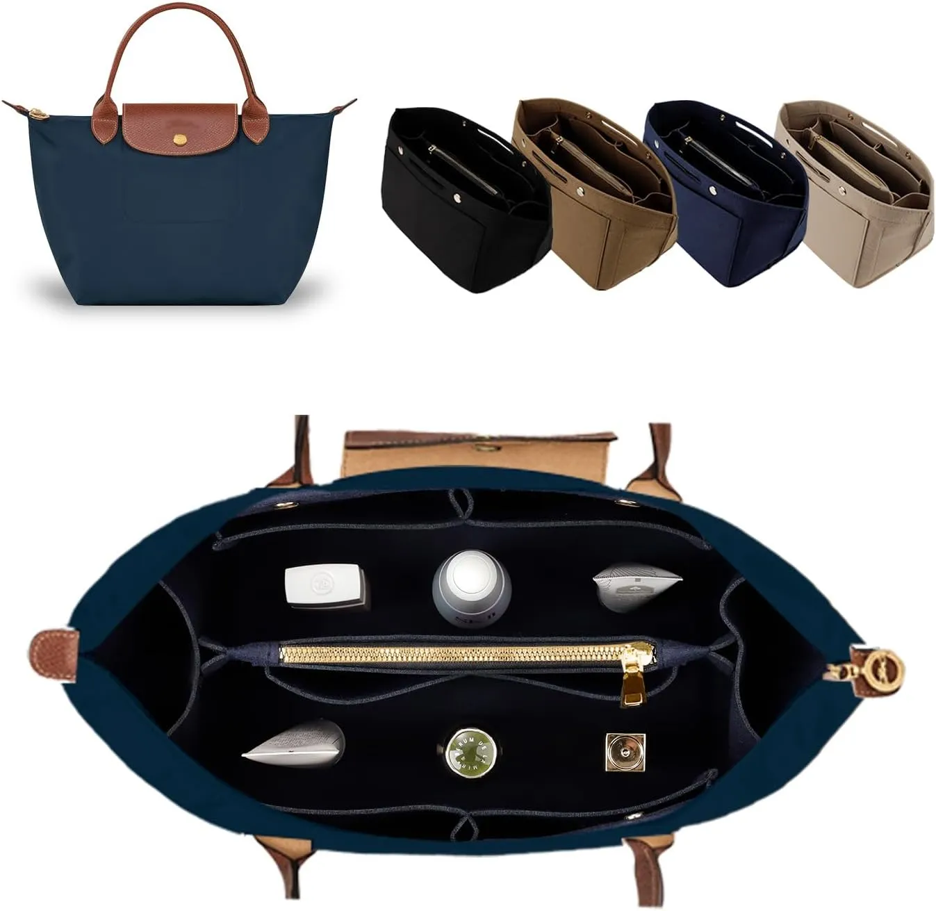 ZTUJO Purse Organizer Insert for le pliage, Compatible with Longchamp Le Pliage Top Handle S/M,Shoulder Bag S/L (Navy Blue, Small For Handle S)