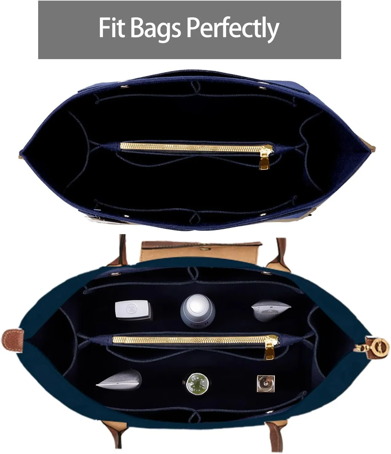 ZTUJO Purse Organizer Insert for le pliage, Compatible with Longchamp Le Pliage Top Handle S/M,Shoulder Bag S/L (Navy Blue, Small For Handle S)